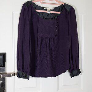 Diane von Furstenberg Silk Blouse – Purple & Black – Peasant Style Sleeve Size-M